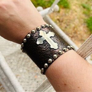 Gypsy Soule | Studded + Hammered Cross Large Metal Cuff Bracelet